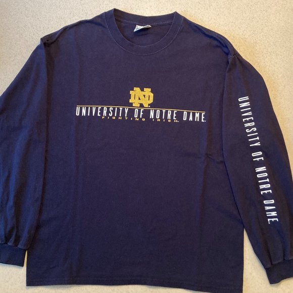 Notre Dame Navy Long Sleeve T Shirt Size M Unisex - Picture 5 of 11